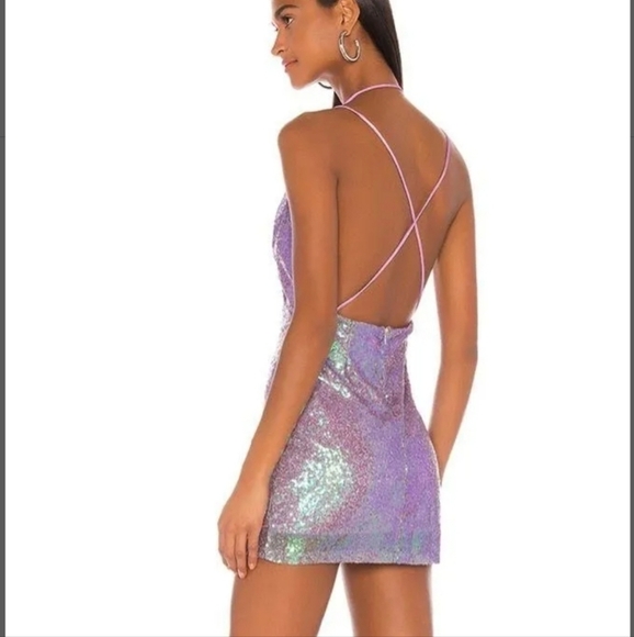 Revolve Superdown Amie Sequin Mini Dress size M Mermaidcore Taylor Swift Purple - Picture 6 of 13